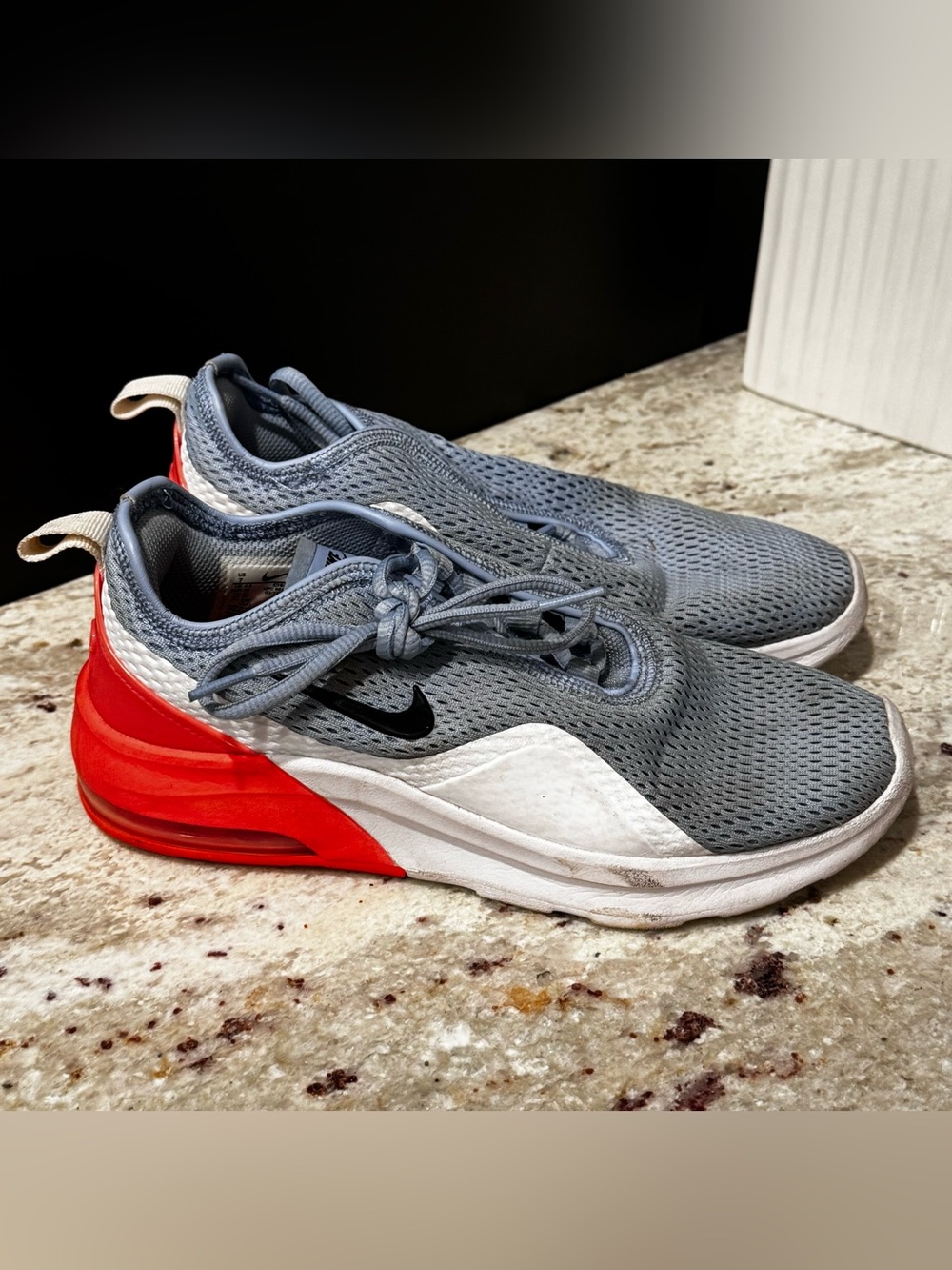 Nike Air Max Gray Mesh Sneakers with Red Heel Accent